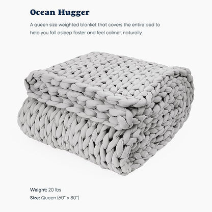 Bearaby Weighted Hugger Blanket 20 lbs Queen Size (60"x80") – Moonstone Grey Blanket Recycled Polyester – Eco-Friendly, Heavy Throw for Adults – Soft, Breathable, Sustainable Comfort