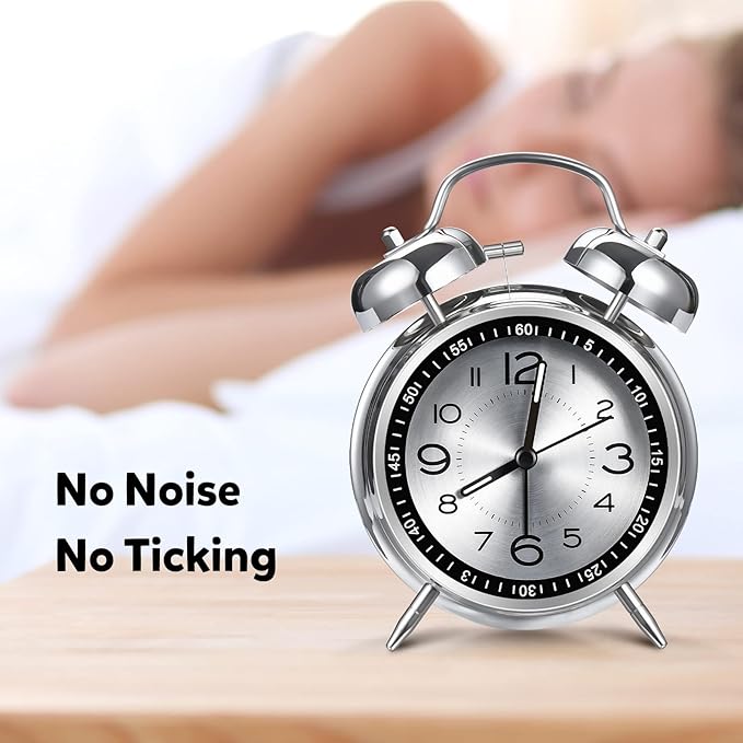 Cadmos Loud Alarm Clock for Heavy Sleepers Adults,Retro 4 Inch Silent Non-Ticking Quartz with Backlight,Twin Bell Analog Kids Alarm Clocks for Bedrooms Bedside (Grey)