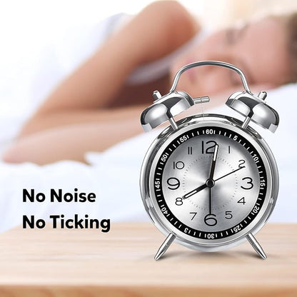 Cadmos Loud Alarm Clock for Heavy Sleepers Adults,Retro 4 Inch Silent Non-Ticking Quartz with Backlight,Twin Bell Analog Kids Alarm Clocks for Bedrooms Bedside (Black)