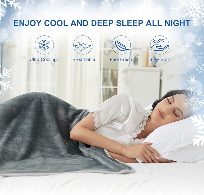 Cooling Blankets for Hot Sleepers - Double-Sided Soft Bed Throw Summer Blankets, Q-Max>0.4 Technology Fabric, Breathable Cold Bed Blanket for Night Sweats Sofa Home Office - 59"x79", Gray