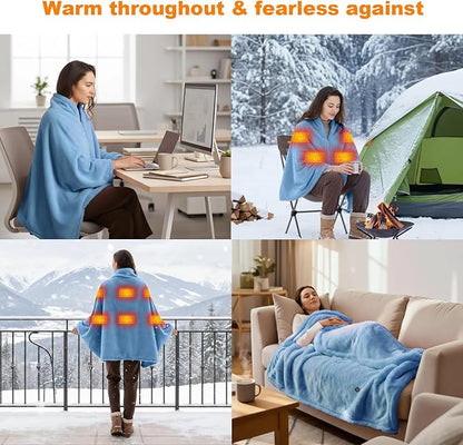 16000mAh Heated Blanket Battery Operated Soft Cordless Heated Blanket Shawl Portable Heated Throw Blanket Poncho Wraps Fast Heating with 3 Heat Levels 6 Heating Zones