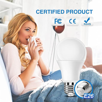 Full Spectrum Light Bulb, 6000K Natural Sunlight Bulbs, Bright Light Bulbs 9W 60W Equivalent, Cool White Comfortable Light, A19, E26/E27 (A19, Count, 3)