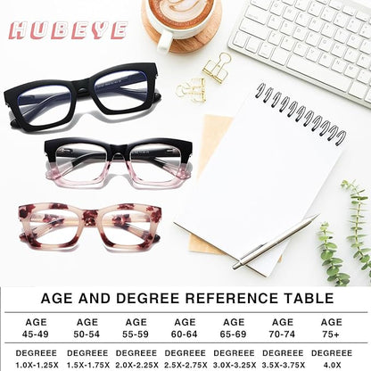 Hubeye Oprah Style Reading Glasses for Women Men Blue Light Blocking Computer Square Readers with Spring Hinge