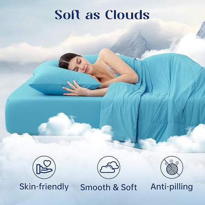 Dream Valley Outlast® Queen Cooling Comforter, NASA-Grade Instant Cooling Blanket for Hot Sleepers, Luxurious Comforter for All Season, Dream Blue, 90"x90"
