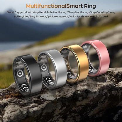 Smart Ring with Sleep Monitoring, Step Counting, Heart Rate, Blood Oxygen for iOS and Android, No Subscription Fee, IP68 Waterproof Health Tracker (Silver, 8)