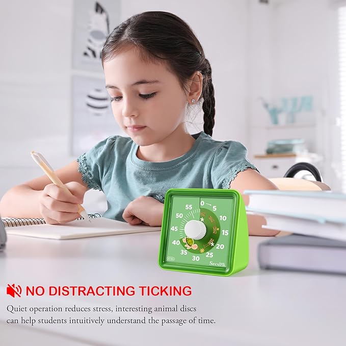 Secura 60-Minute Visual Countdown Timer for Kids & Adults, Classroom Time Management Tool (Green & Green)