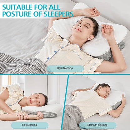 Cervical Pillow for Neck and Shoulder Pain Relief, Memory Foam Ergonomic Contour Pillow with Adjustable Dual Heights, Breathable Pillowcase, Orthopedic Support for Side Back Stomach Sleeper