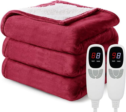 Heated Blanket Electric Blanket Queen 84"x90" Heating Blanket with Dual Control 9 Heating Levels 10 Timer Modes Auto-Off Fast Heating Overheat Protection ETL Certified Machine Washable Gift