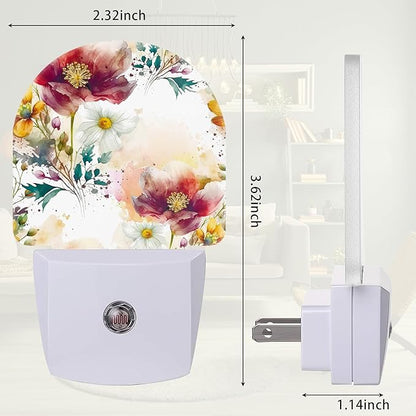 Vintage Flower Burgundy Night Light, Night Light Plug into Wall with Dusk to Dawn Sensor, LED Lamp Energy Saving Lights for Men Women Boys Girls,Lamp for Bedroom Bathroom Hallway