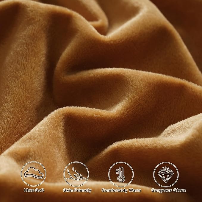 PHF Super Soft Velvet Pillowcases Standard Size, No Insert, 2 Pack Luxury Cozy Warm Pillow Shams Covers with Envelope Closure, 20" X 26" Cozy Fuzzy Flannel Pillow Case, Brownish Camel