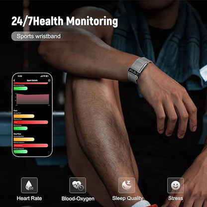 Fitness Trackers Smart Wristband With Hidden Screen(Wrist-Raise Screen Activation)Activity & Sleep Tracker with Heart Rate/HRV/Blood Oxygen, Vibration Alerts, Free APP (Silver, Universal Size)