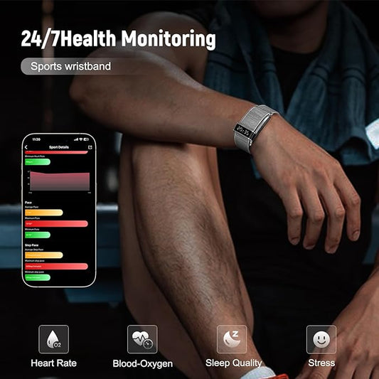 Fitness Trackers Smart Wristband With Hidden Screen(Wrist-Raise Screen Activation)Activity & Sleep Tracker with Heart Rate/HRV/Blood Oxygen, Vibration Alerts, Free APP (Silver, Universal Size)