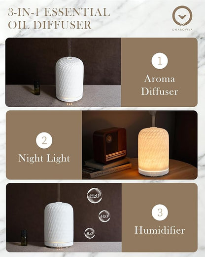 Essential Oil Diffuser – 2.4MHz Ultrasonic Aromatherapy Diffuser, Health Night Light, Timer & Auto Shut-Off, BPA-Free, 120ml Ceramic Oil Diffuser for Home, Office, or Spa, Yoga
