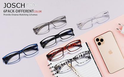 JOSCHOO Computer Reading Glasses for Women and Men 6 Pack Blue Light Blocking Spring Hinge Readers