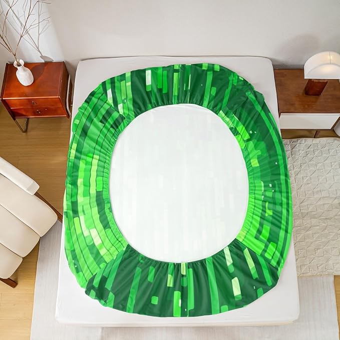 Pixel Foil Boys Girls Bed Sheets,Geometric Plaid Gamepad Room Decor,Pixelated Check Patchwork Kids Twin Size Fitted Sheet,Green Bedding Set,1 Pillowcase(No Flat)