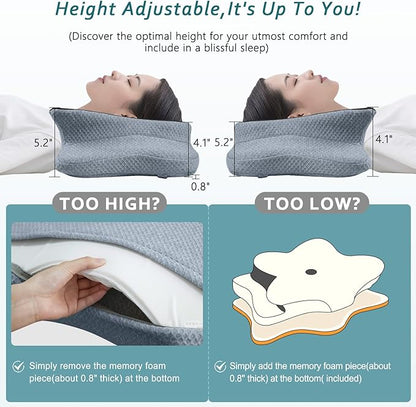 Cervical Neck Pillow for Pain Relief Sleeping, Contour Memory Foam Pillows, Ergonomic Side Sleeper Pillows for Adults, Orthopedic Neck Support Pillow for Back Stomach Sleepers-King Size