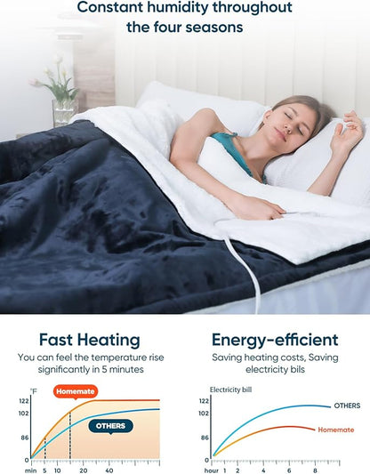 Heated Throw Blanket with 1-9 hrs Timer Auto-Off & 8 Heating Levels,Flannel Electric Blanket Throw ETL Certification,Machine Washable Full Body Warming Blankets