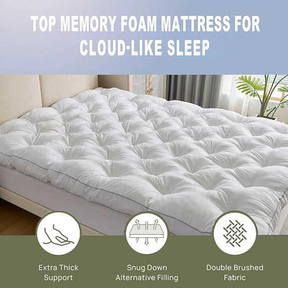 SHOUREN 5 Inch Memory Foam Mattress Topper King for Back Pain Relief, Extra Thick Gel Memory Foam Bed Topper, Soft Fluffy Supportive Pressure Relief Mattress Pad, 80"x78"