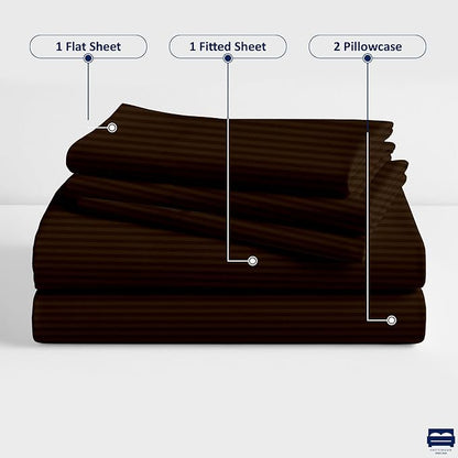 Cot Sheet and Pillow Case 4 Piece Set - 1 cot Fitted Sheet 33" x 75", 1 cot Flat Sheet 64"x 94", 2 Pillow Cases 20"x 30" Perfect for Folding Guest Bed Frame,Rollaway Beds (Chocolate Stripe)