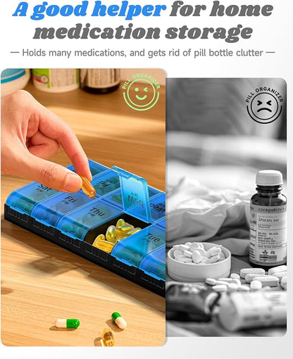 Extra Large Pill Organizer 2 Times a Day, Weekly XL AM PM Pill Case, 7 Day Pill Box Twice a Day, Oversized Daily Medicine Organizer for Vitamins (Blue)