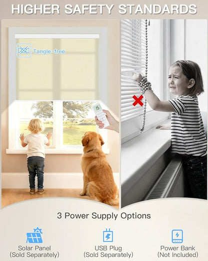 Motorized Light Filtering Roller Shades with Remote Control, Smart Blinds for Windows Compatible with Alexa Google via Hub, Rechargeable Electric Window Shade Customized Size (Beige)