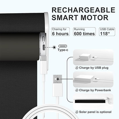 Motorized Blinds with Remote,Blackout Smart Roller Shades with App,Voice Control,Linen Fabric,Thermal Insulated Automatic Blinds,Electric Shades with USB/Solar Pannel.Linen Black