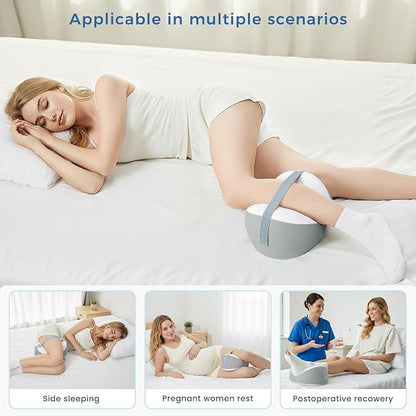 Knee Pillow for Side Sleepers, Leg Pillow for Side Sleeping, Hip, Sciatica & Lower Back Pain Relief, with Contoured Memory Foam & Non-Slip Strap for All-Night Support