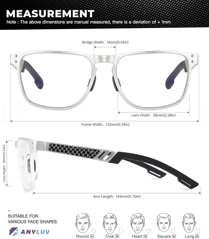 Blue Light Glasses Men Premium Mens Gaming Computer Glasses Clear Lens with Al-Mg Frame Anti Blue Ray Screen Blocker