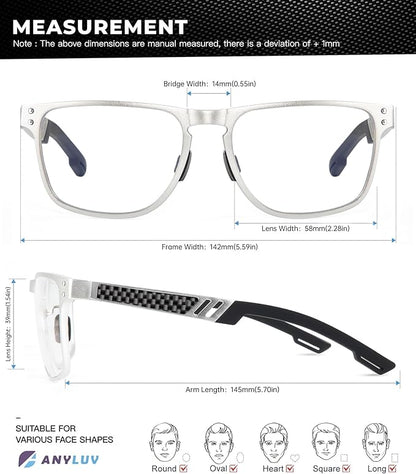 Blue Light Glasses Men Premium Mens Gaming Computer Glasses Clear Lens with Al-Mg Frame Anti Blue Ray Screen Blocker