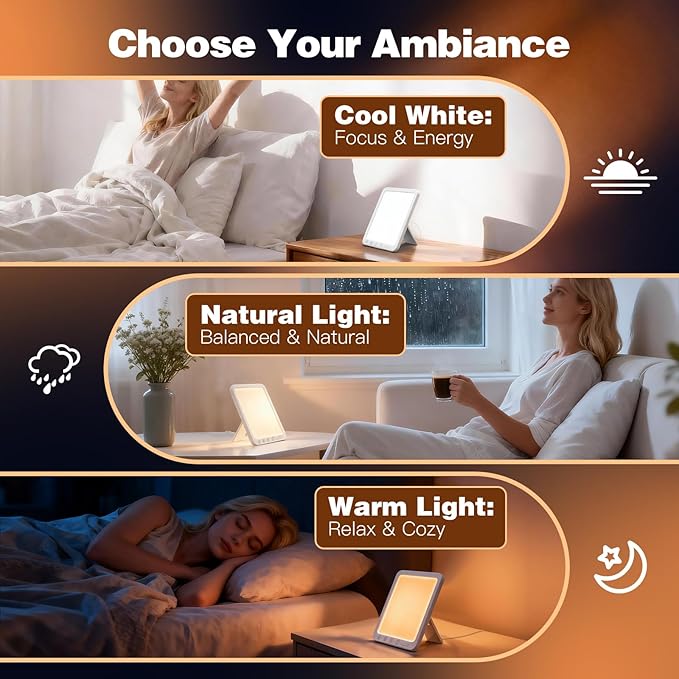 Light Therapy Lamp-10000 Lux UV-Free Portable Warm Light Therapy for Improving Mood & Enhance Sleep, Sun Lamp LED Therapy with 3 Colors, 5 Brightness, Happy Lamp for Home & Office