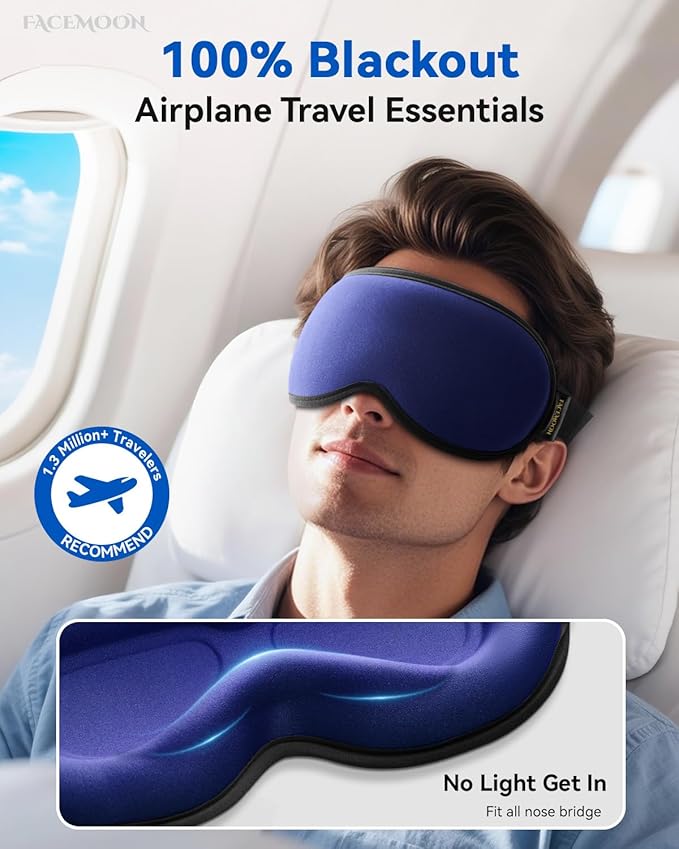3D Contoured Weighted Eye Mask for Sleeping – Blackout, Lash-Friendly Sleep Mask for Relaxation, Spring Break, Beach Vacation, Summer Hiking Essentials, Washable Memory Foam, Navy Blue
