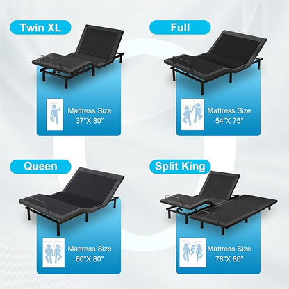 Vipbear Queen Adjustable Bed Base - Dual Motor Bed Frame with Wireless Remote, Zero Gravity/Anti-Snore/TV Mode, Under-Bed LED Light & 4 USB Ports, 3-Height Adjustable Legs
