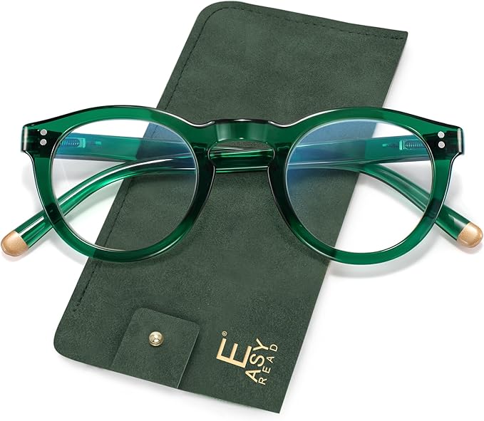 EASY READ Retro Round Blue Light Blocking Reading Glasses for Women,Anti UV Readers for Women with Spring Hinge