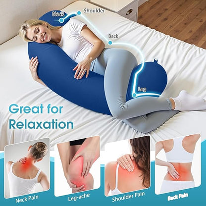 Body Pillow, Long Pillow, Memory Foam Body Pillow, C-Shaped Side Sleep Pillow, Machine Washable Pillowcase, Dark Blue-35”×10”