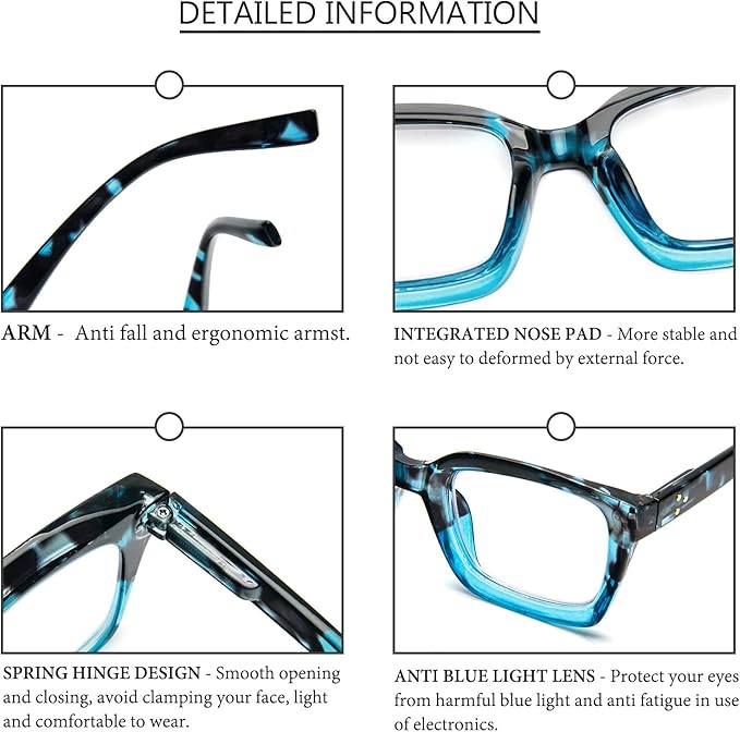 DXYXYO Reading Glasses Blue Light Blocking Women Oversized Computer Readers 3 Pack Fashion Oprah Style Square, 1.0 Magnification