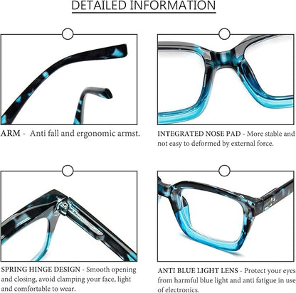 DXYXYO Oversized Reading Glasses for Women Fashion Oprah Style 3 Pack Square Blue Light Blocking Computer Reader, 3.0 Magnification
