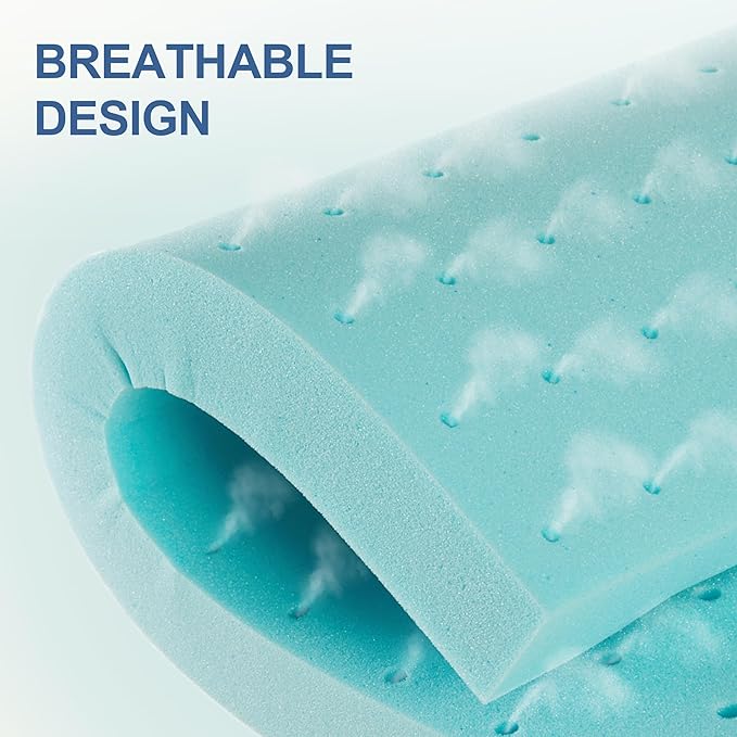 2 Inch Memory Foam Mattress Topper Full, Mattress Pad Gel Infused Foam Bed Topper, Ventilated Soft Blue,Full Size