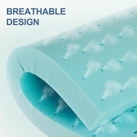 2 Inch Memory Foam Mattress Topper Queen, Mattress Pad Gel Infused Foam Bed Topper, Ventilated Soft Blue,Queen Size
