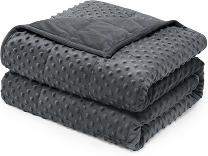Wemore Minky Dot Weighted Blanket for Adults Queen Size 12 lbs, Soft Cozy Heavy Blanket for Bed and Couch, Breathable Blanket for All-Season with Glass Beads, Dark Grey 60 x 80 inches