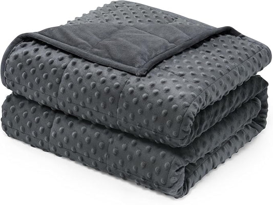 Wemore Minky Dot Weighted Blanket for Adults King Size 15 lbs, Soft Cozy Heavy Blanket for Bed and Couch, Breathable Blanket for All-Season with Glass Beads, Dark Grey 80 x 87 inches