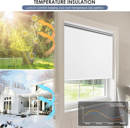 Motorized Blackout Smart Roller Blinds with Remote Control & Solar Panel - Automatic Electric Shades for Windows, Compatible with Alexa - White,36" W*72" H