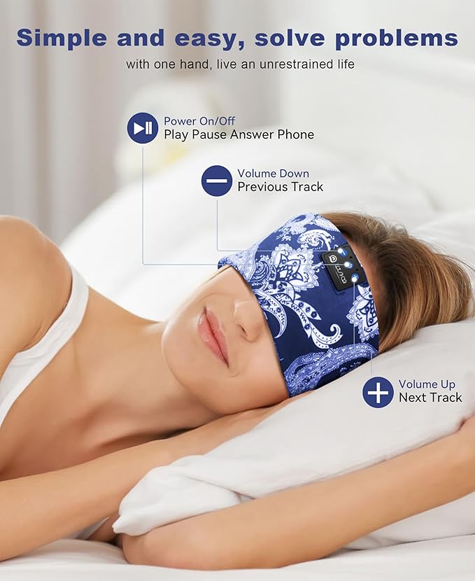 LOVE EYE Sleep Headphones Wireless Headband Headphones Bluetooth 5.4 for Side Sleeper Bluetooth Headband Earphones for Sports for tech Gadgets Gifts (Navy Blue)
