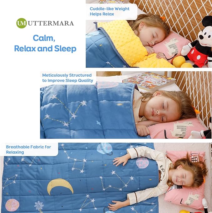 Uttermara Weighted Blanket 5 lbs, Ultra Cozy Minky Fleece and Cotton Sided with Cartoon Patterns, Reversible Heavy Blanket Great for Sleeping, 36x48 inches, Blue Star Moon