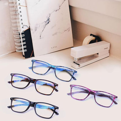 JOSCHOO 4 Pack Reading Glasses Blue Light Blocking Computer Readers Men and Women Glasses of Reading （4 Mix Clour, 0.75