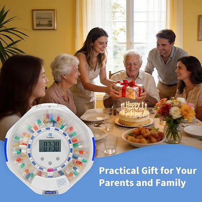 Automatic Pill Dispenser with Bluetooth, 28 Day Medication Organizer Easy-Read LCD Display with Locking Key, Adjustable Sound Alarms for Medication, Vitamins, Supplements