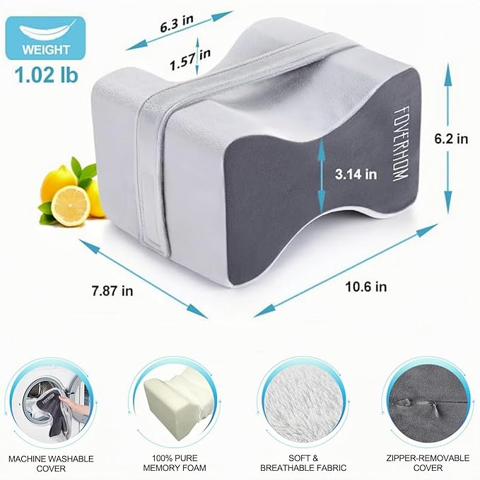 foverhom Memory Foam Knee Pillow,Orthopedic Leg Pillow for Sciatica Relief,Back Pain, Pregnancy, Leg Pain, Hip Pain and Sciatica Relief, Grey