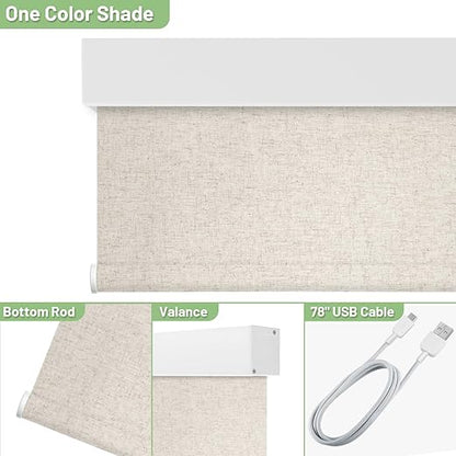 Motorized Blinds with Remote Control, 100% Blackout Cordless Wireless Electric Window Roller Shade Matter Motor Over Thread Compatible with Alexa/Google Home/Homekit (Linen Beige)