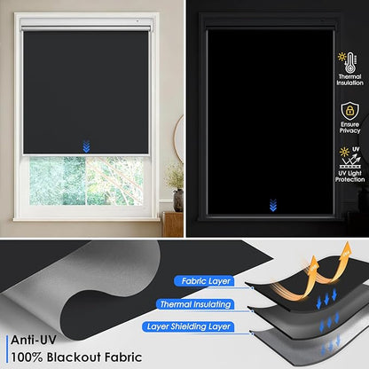 Motorized Roller Blinds with Remote Control & Solar Panel - 100% Blackout Smart Blinds, Automatic, Cordless, Electric Shades - Compatible with Alexa - Grey, 34" W x 72" H