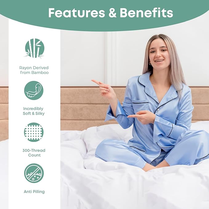LINENWALAS Full Flat Sheet Only - Rayon Derived from Bamboo Silk Bed Sheet, Premium Breathable Cooling Sheet, Soft Top Sheet (Full, Aqua)