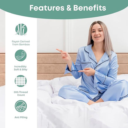 LINENWALAS Full Flat Sheet Only - Rayon Derived from Bamboo Silk Bed Sheet, Premium Breathable Cooling Sheet, Soft Top Sheet (Full, Aqua)